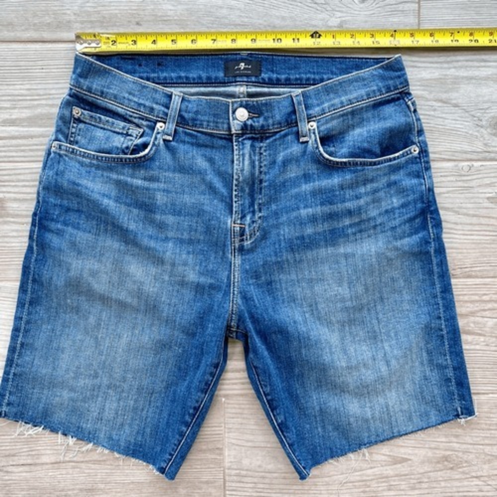 7 For All Man Kind Los Angeles Womens Blue 5 Pocket Raw Hem Denim Shorts Size 33